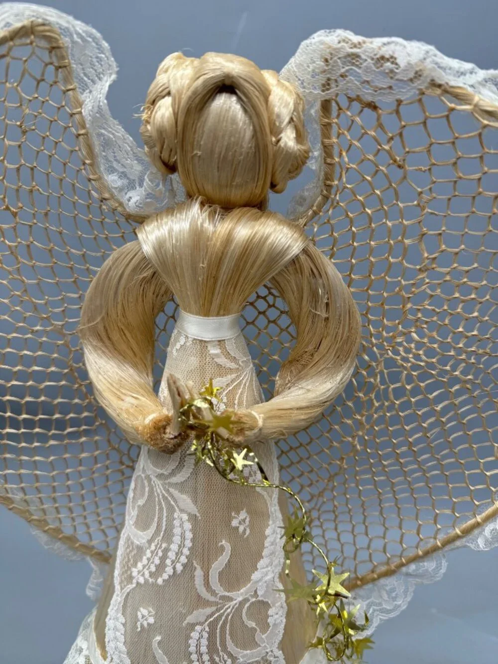 Handcrafted Straw & Lace Angel Figurine Intricate Lace Details READ